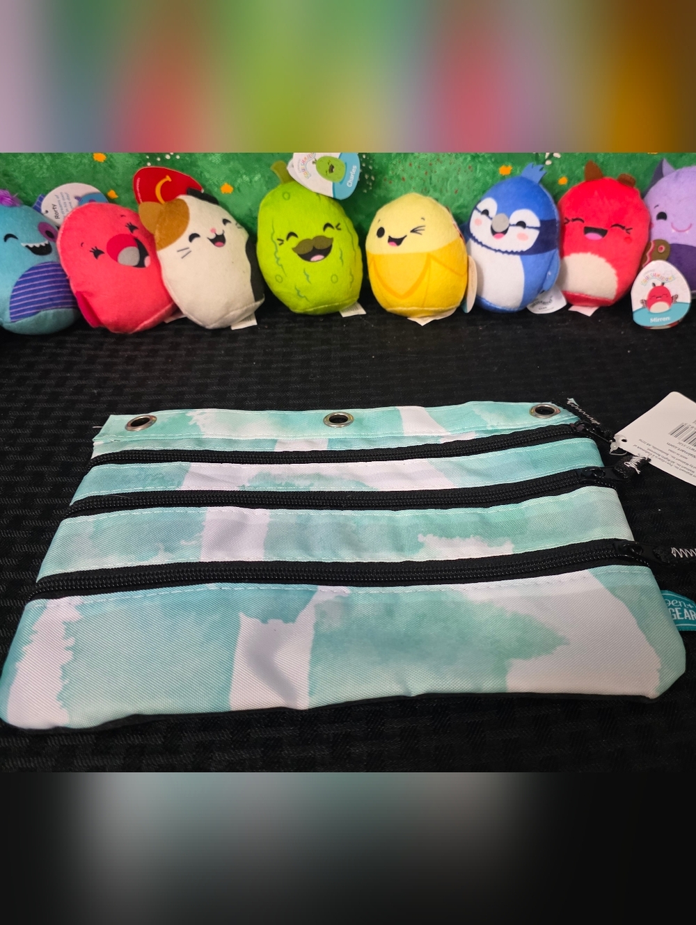 Kids Triple-Zip Pouch in Aqua Tie-Dye